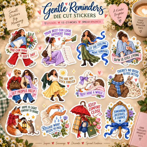 Positive Affirmation Stickers, Mental Health Stickers, Self Care Stickers, Encouragement Gift, Gentle Reminder Laptop Stickers, 12 Pack